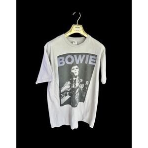 David Bowie Vintage 2000's Tshirt Sz XL Distressed Light Gray *Flaw